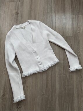 NWOT  For Love & Lemons Ivory Lace-Trim Ribbed Cardigan, L